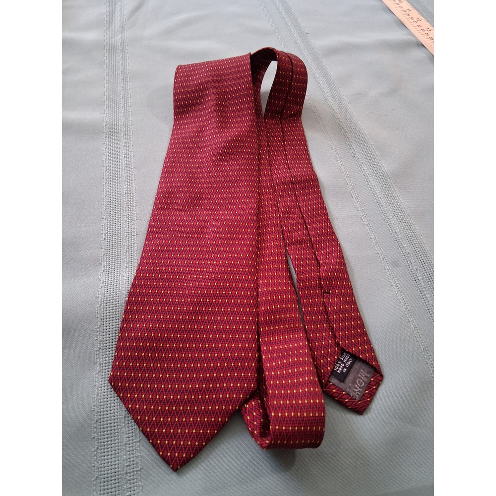 Mondo Uomo Red Geometric Diamond Silk Tie Hand Made in Italy Mens Classic Wide